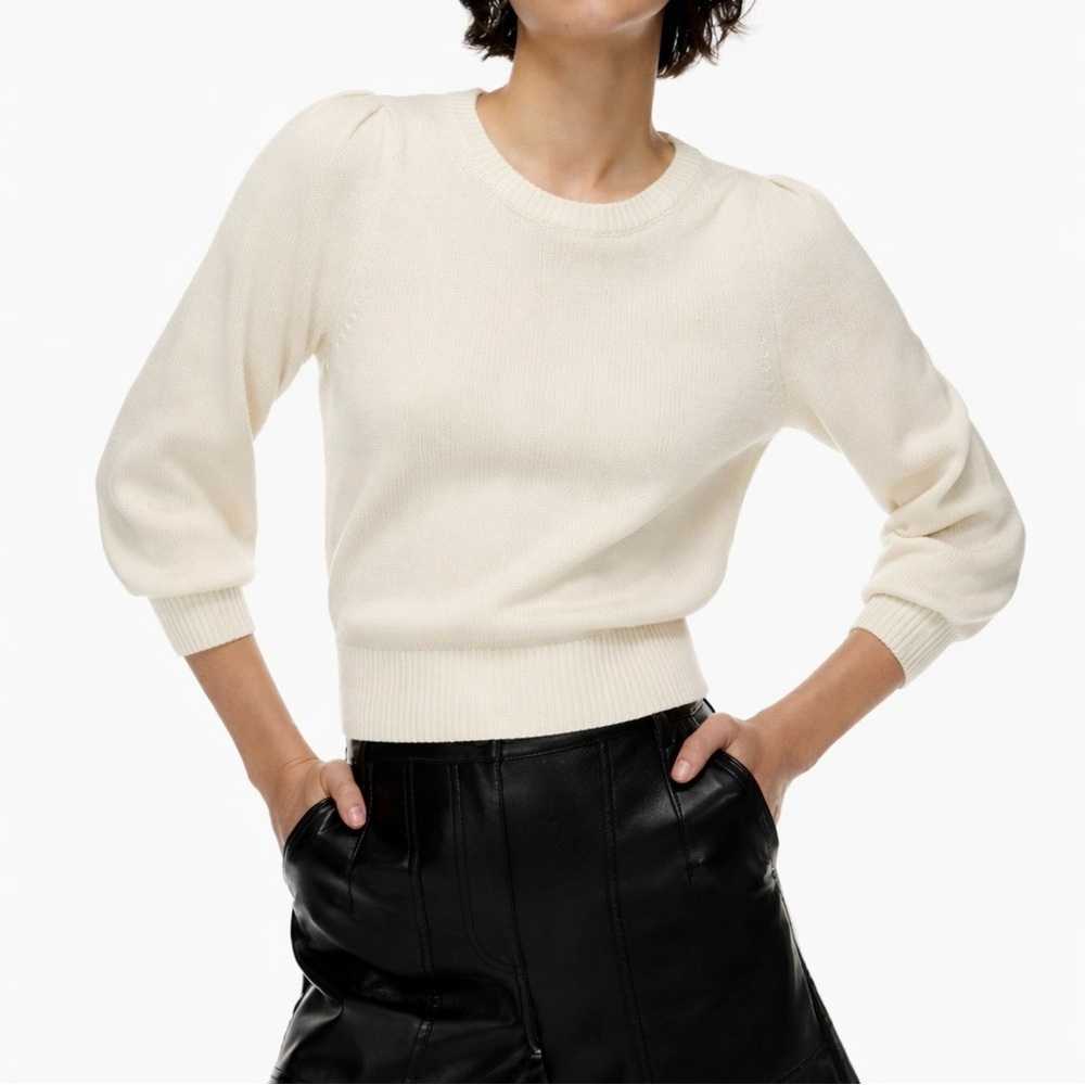 Aritzia Wilfred Seabrook Puff-sleeve Sweater Light Birch Cream Size Small